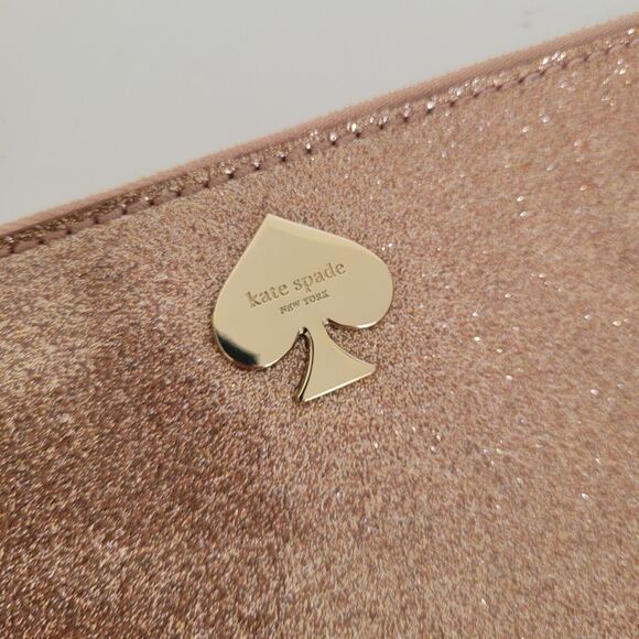 Kate Spade Bag Clutch Glitter Rose Gold Bow Evening Party Glam Zip Pouch Purse - Picture 9 of 12